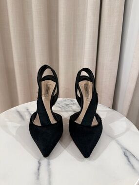 Olgana Dark Green Pointed Slingback Heels with Sculpted Straps